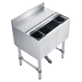 Commercial Ice Bin, 65.1 Qt Max Capacity, 24 x 19 x 33 Inch Stainless Steel Ice Chest with Sliding Lid and Bottle Holders