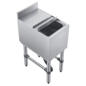 Commercial Ice Bin, 29.6 Qt Max Capacity, 12 x 19 x 33 Inch Stainless Steel Ice Chest with Sliding Lid and Bottle Holders