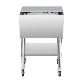 Commercial Ice Bin, 61.6 L Rolling Ice Chest on Wheels, 24 x 19.1 x 36.8 in Stainless Steel Cooler Cart with Sliding Lid, Bottom Storage Tray
