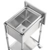 Rolling Ice Chest Cooler Cart, 22"L x 16"W x 38"H Stainless Steel Cooling Bin on Wheels, 32.8 Quart Outdoor Stand Up Cooler Trolley with Shelf