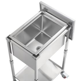 Rolling Ice Chest Cooler Cart, 22"L x 16"W x 38"H Stainless Steel Cooling Bin on Wheels, 32.8 Quart Outdoor Stand Up Cooler Trolley with Shelf