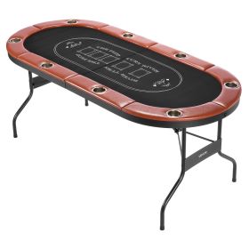 Foldable Poker Table, 8 Player 72 in Folding Casino Leisure Table with Padded Rails and Cup Holders, Oval Portable Game Tables with Felt & Metal Legs